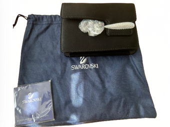 SWAROVSKI Black Evening Clutch Purse w Pave Clip With Dust Bag New w Certificate