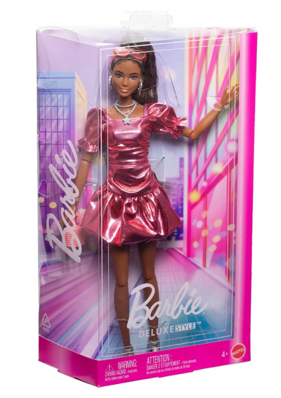 Barbie Deluxe Style Fashion Doll #6 in Metallic Coral Dress Toy New w Box