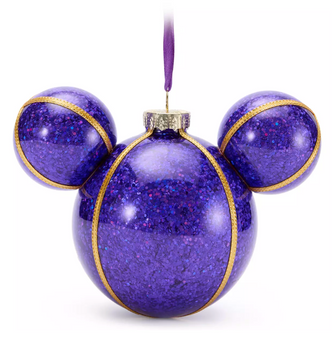 Disney Parks Mickey Icon Purple Glass Ball Christmas Ornament New with Tag