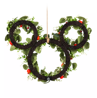 Disney Parks Holiday Homestead Mickey Icon Floral Christmas Wreath New with Tg