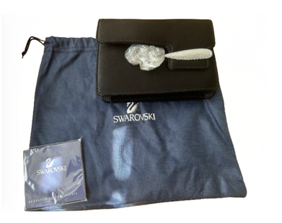 SWAROVSKI Black Evening Clutch Purse w Pave Clip With Dust Bag New w Certificate
