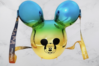 Disney Parks Mickey Icon Blue Green Metallic Popcorn Bucket with Lanyard New