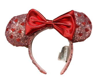 Disney Parks Red Heart Print Sequin Minnie Mouse Ears Headband Adults New W Tag