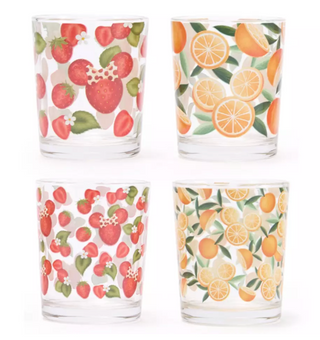 Disney Parks Mickey Minnie Mouse Icon Strawberry Oranges Glassware Set New W Tag