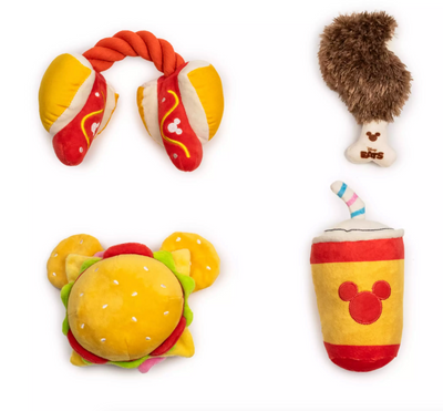 Disney Parks Eats Snacks Collection Plush Squeaky Pet Toy Set New with Tag