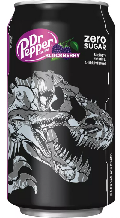 Dr Pepper Blackberry Zero Sugar Soda Jurassic World Rebirth 12 pack 12 fl oz Can