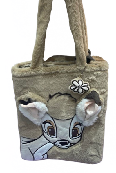 Disney Parks Soft Plush Fluffy Bambi Tote Bag Flower Charm New with Tag