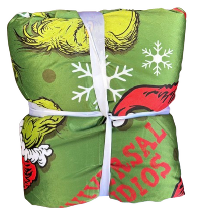 Universal Studios Dr Seuss The Grinch Santa Fleece Blanket New With Tag
