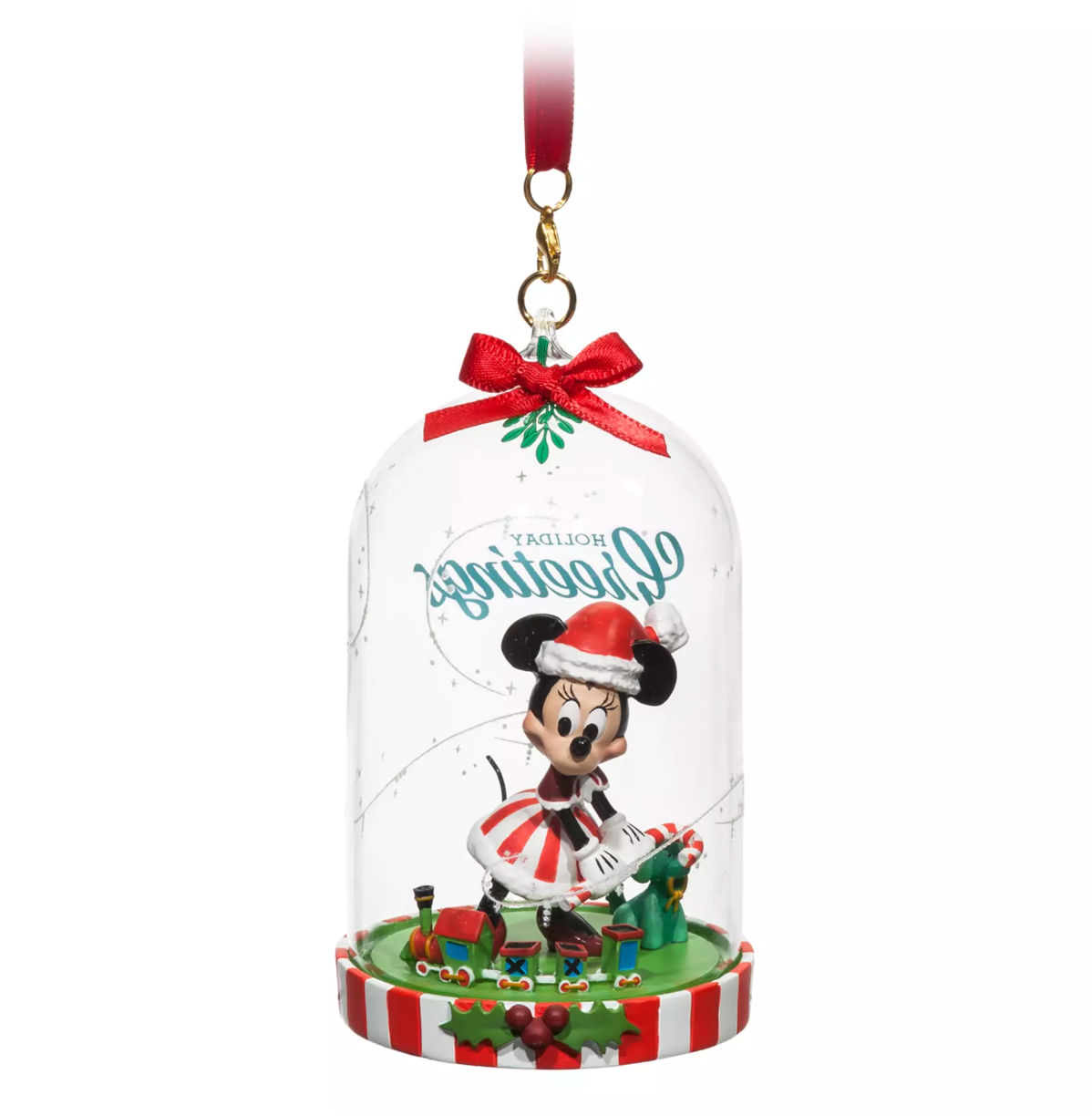 Disney Parks Greetings Santa Minnie Glass Dome Sketchbook Christmas Ornament New