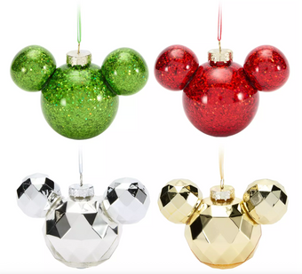 Disney Mickey Mouse Icon Ornament Set of 4 Red Green Silver Gold New