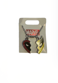 Disney Parks Marvel Deadpool and Wolverine Heart Necklace New with Card