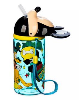 Disney Parks Mickey Mouse Figural Water Bottle with Built-In Straw New With Tag