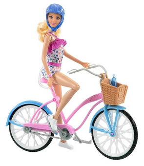 Barbie Doll & Bike Set with Accessories, Blonde in Rainbow Romper New With Tag