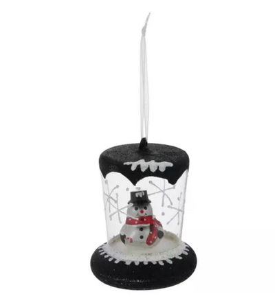 Robert Stanley Black Glitter Snowman Snow Globe Christmas Ornament New with Tag