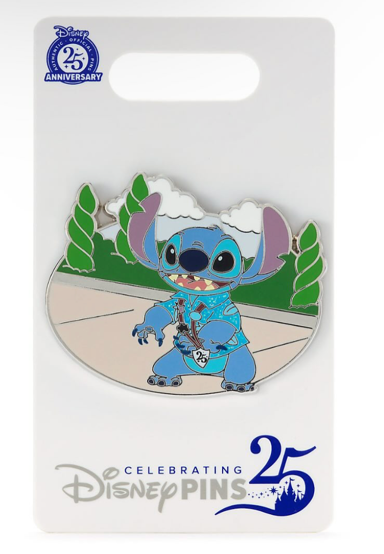 Disney Parks Stitch Pin Trading 25th Anniversary Pin New With Card