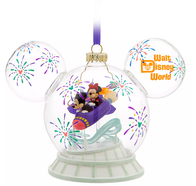 Disney Parks Mickey Minnie Icon Glass Ornament Space Mountain Walt Disney World