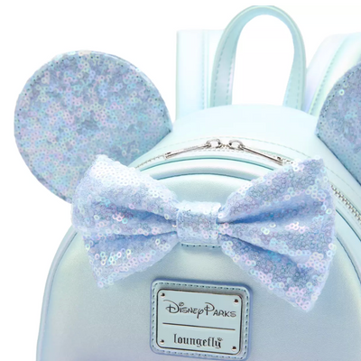 Disney Parks Loungefly Minnie Mouse Light Blue Sequined Mini Backpack New W Tag