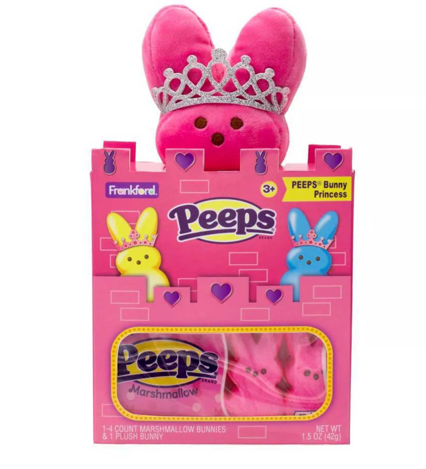 Peeps Peep Easter Plush Princess Castle Pink Bunny Marshmallow 1.5oz/4ct New