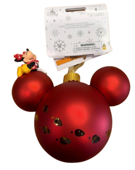 Disney Parks Light-Up Minnie Mouse Steps Red Glass Icon Christmas Ornament New