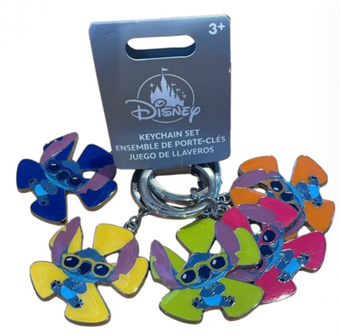 Disney Parks Lilo & Stitch Keychain Set Stitch Colorful Hibiscus Flowers New Tag