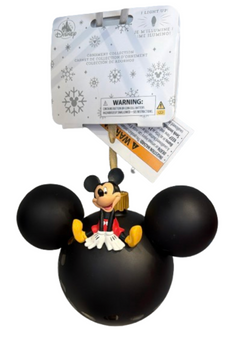 Disney Parks Light-Up Mickey Mouse Steps Black Glass Icon Christmas Ornament New