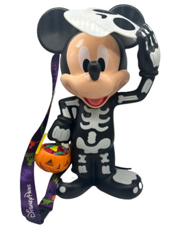 Disney Halloween Mickey Skeleton Light Up Popcorn Bucket with Lanyard New