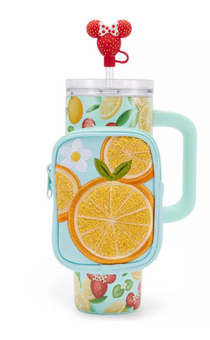 Disney Parks Mickey Minnie Icon Strawberry Oranges Travel Tumbler Zip Case New