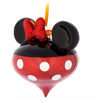 Disney Parks Minnie Bow Glitter Glass Christmas Ornament New with Tag