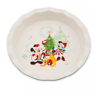 Disney Classics Christmas Snowflakes Mickey and Friends Ceramic Pie Dish New