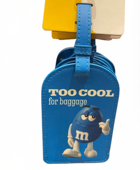 M&M's World Blue Character Figure "Too Cool for Baggage" Luggage Tag New w Tag