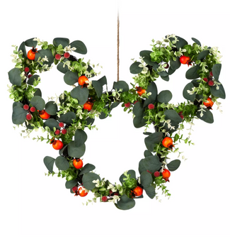 Disney Parks Holiday Homestead Mickey Icon Floral Christmas Wreath New with Tg
