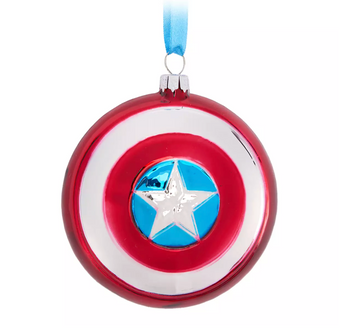 Disney Parks Marvel Captain America Shield Glass Christmas Ornament New with Tag