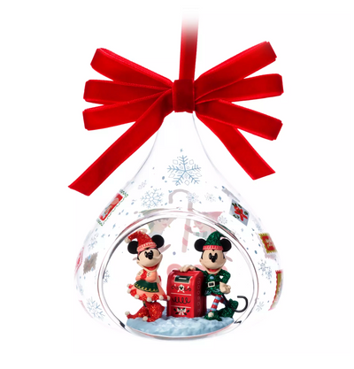 Disney Parks Santa's Helpers Mickey Minnie Holiday Glass Droplet Ornament New