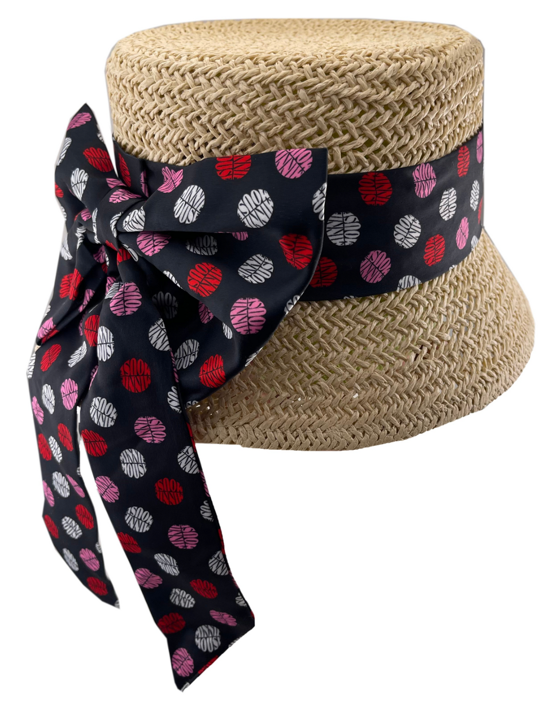 Disney parks bow detail sun straw hat Disney Parks Minnie Mouse Straw Fedora Sun Hat Polka Dot Bow  main image 2