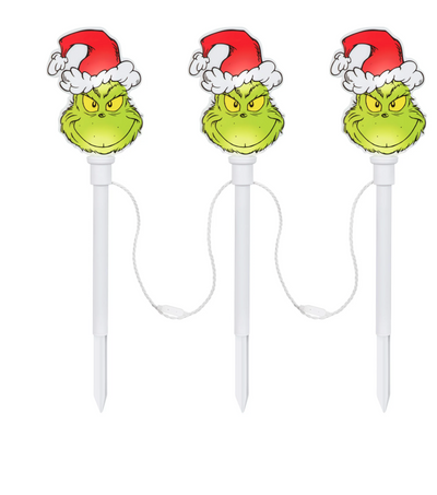 Dr Seuss' The Grinch Christmas Set of 3 Led Pathway Markers New with Box
