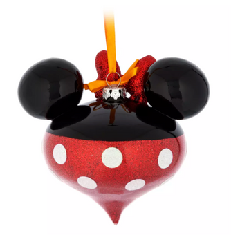 Disney Parks Minnie Bow Glitter Glass Christmas Ornament New with Tag