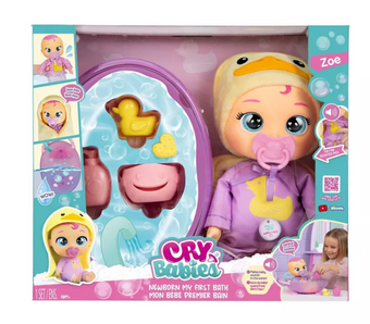 Cry Babies Newborn My First Bath Zoe Baby Doll 6pc Set Bath Tub Toy New with Tag