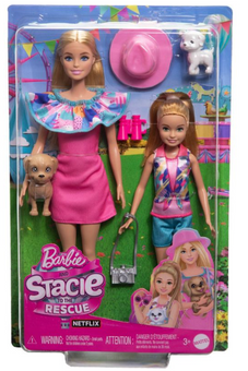 Barbie & Stacie Sister Doll Set with 2 Pet Dogs & Accessories Toy New with Box