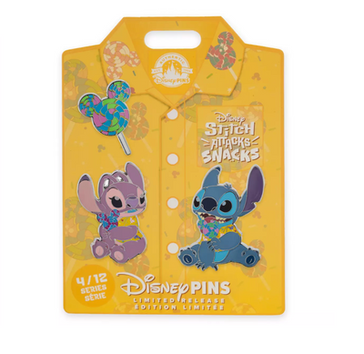 Disney Parks Stitch and Angel Attacks Snacks April Lollipop Pin Set New W Card