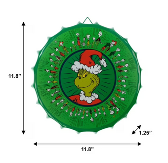 The Grinch Santa Christmas Round Metal Bottle Cap Sign New