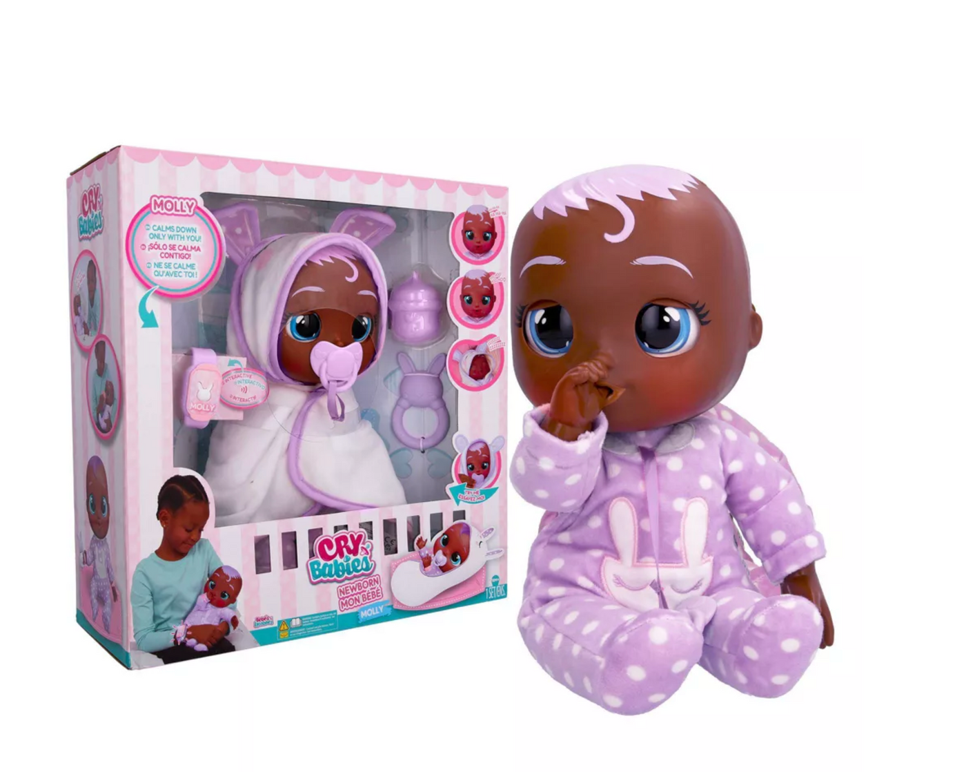 Cry Babies Newborn Molly Interactive Baby Doll w 20 Baby Sounds Toy N I Love Characters