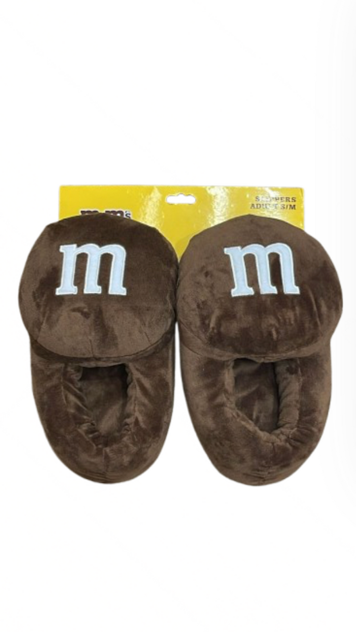 M&M's World Brown M Logo Plush Slippers for Adult Size S/M New