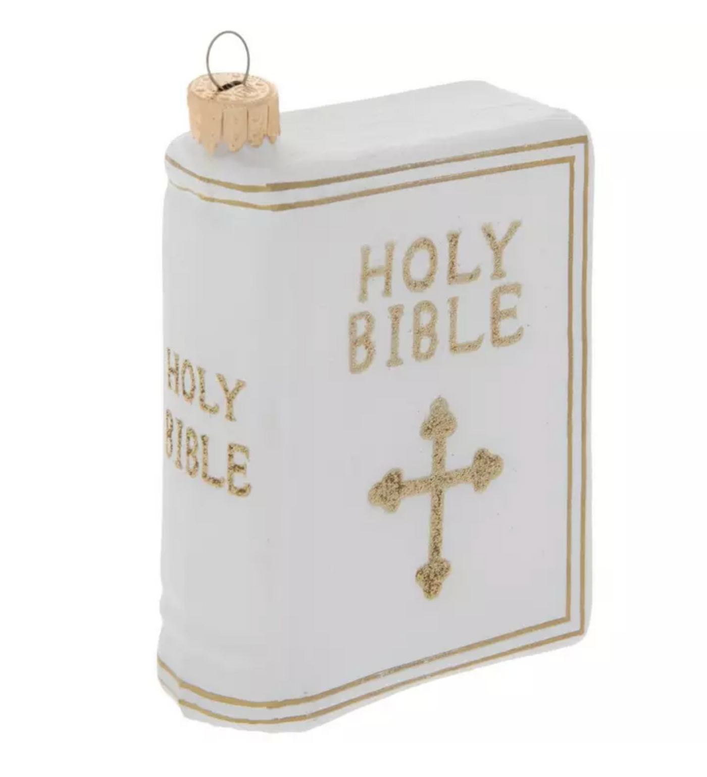 Robert Stanley White Holy Bible Glass Christmas Ornament New with Tag