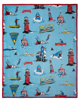 Universal Studios Jaws 50th Anniversary Amity Island Fleece Blanket New W Tag