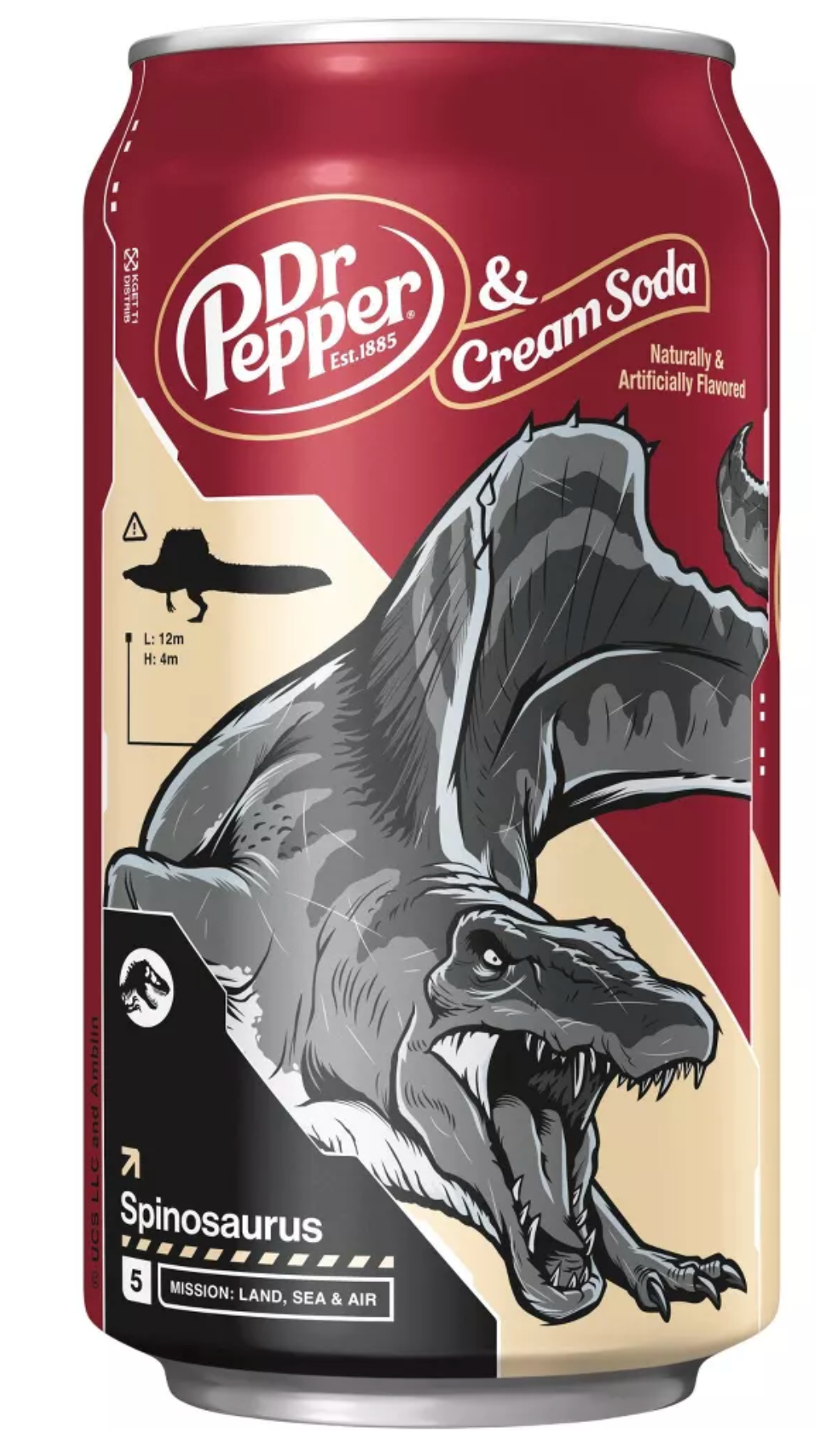 Dr Pepper Cream Soda Spinosaurus Jurassic World Rebirth 12 pk 12 fl oz Cans