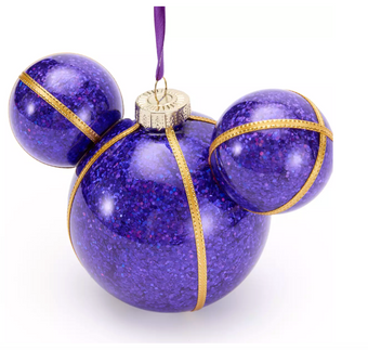 Disney Parks Mickey Icon Purple Glass Ball Christmas Ornament New with Tag