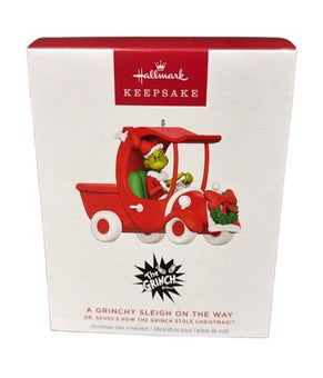 Hallmark Dr Seuss Grinch Stole Christmas Grinchy Sleigh On the Way Ornament New