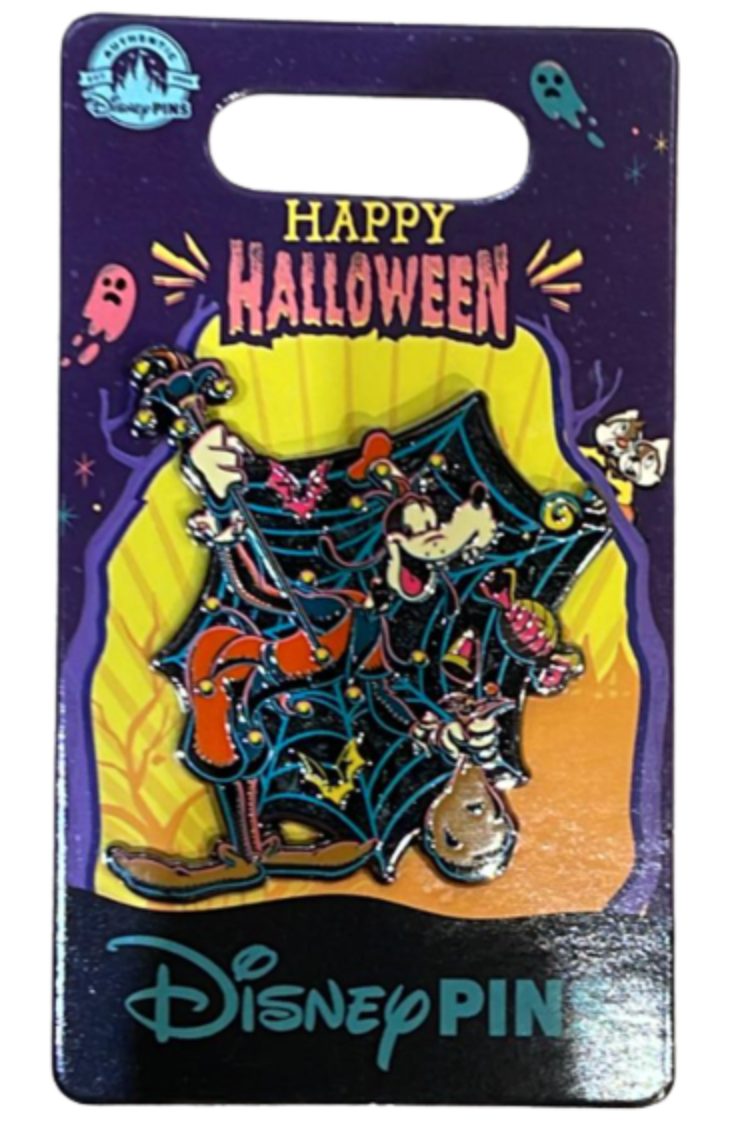 Disney Parks 2023 Happy Halloween Goofy Spider Web Pin New with Card