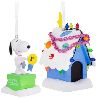 Hallmark Peanuts Snoopy and Holiday Doghouse Christmas Ornaments New with Box