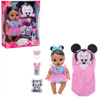 Disney Darlings Snuggly Stars Feature Baby Doll Minnie Mouse Brunette Toy New